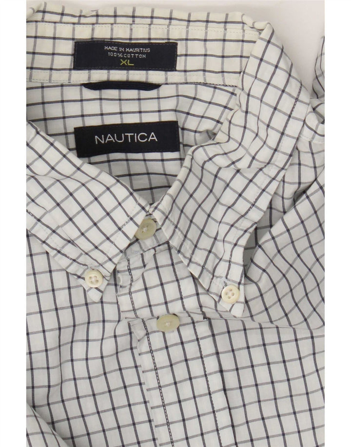Nautica Mens Shirt XL White Check Cotton