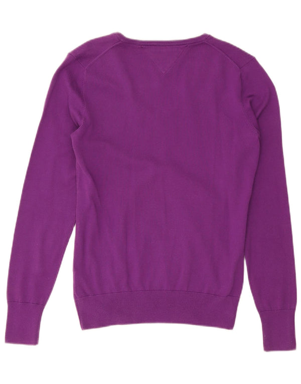 Tommy Hilfiger Womens V-Neck Jumper Sweater UK 14 Medium Purple Cotton