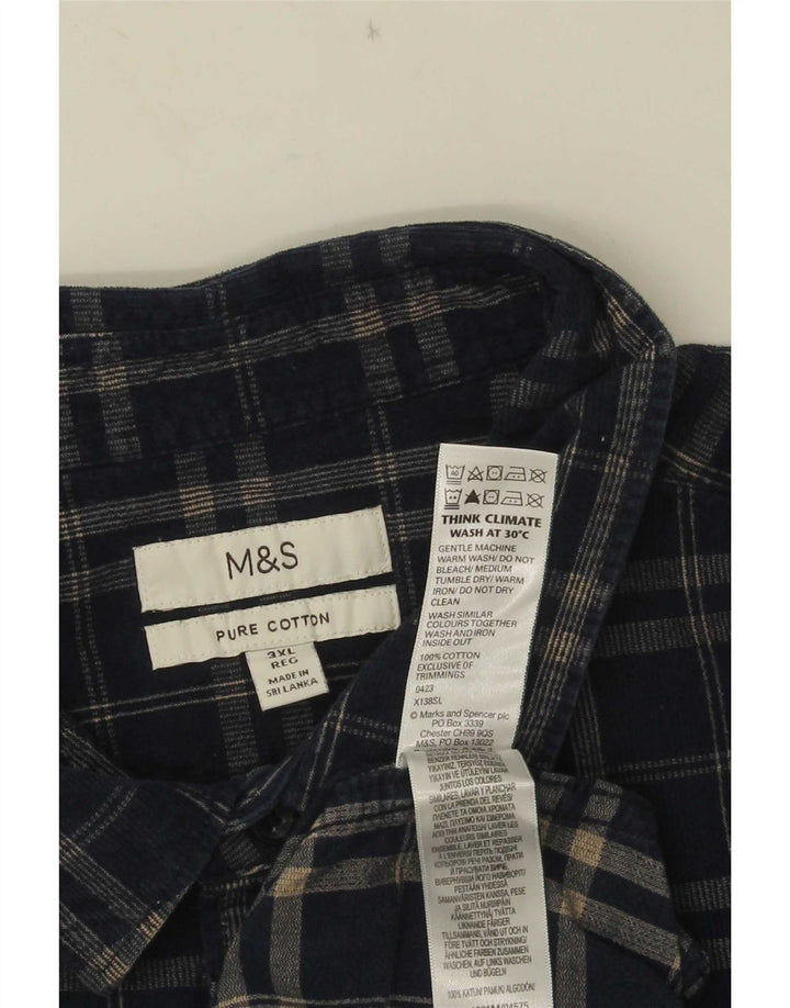 Marks & Spencer Mens Corduroy Shirt 3XL Navy Blue Check Cotton