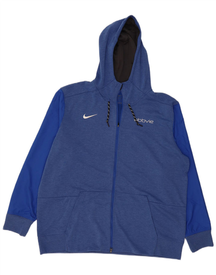 Nike Mens Zip Hoodie Sweater 2XL Blue Colourblock Polyester