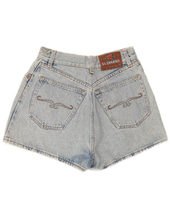 El Charro Womens High Waist Graphic Denim Shorts W30 Medium Blue Floral