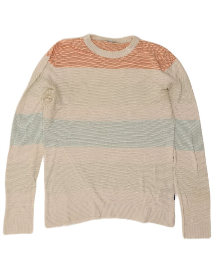 Jack & Jones Mens Crew Neck Jumper Sweater Large White Striped Cotton