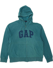 GAP Mens Graphic Zip Hoodie Sweater XL Turquoise Cotton