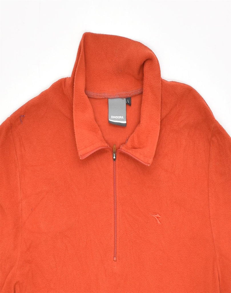 DIADORA Mens Zip Neck Fleece Jumper Large Orange Polyester Sports | Vintage | Thrift | Second-Hand | Used Clothing | Messina Hembry 