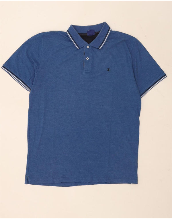 Champion Mens Polo Shirt XL Blue Striped Cotton