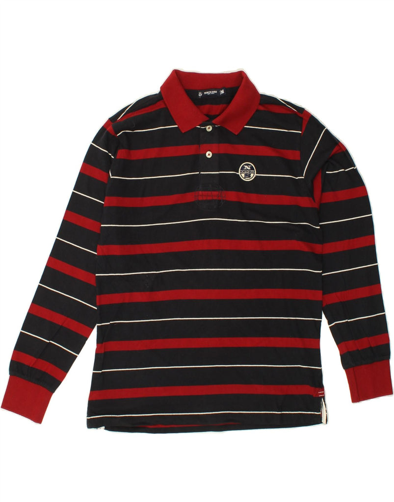 NORTH SAILS Mens Long Sleeve Rugby Polo Shirt Medium Red Striped Cotton Vintage North Sails and Second-Hand North Sails from Messina Hembry 