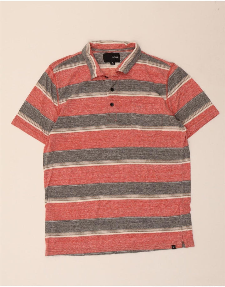 Hurley Mens Polo Shirt Large Pink Striped Polyester