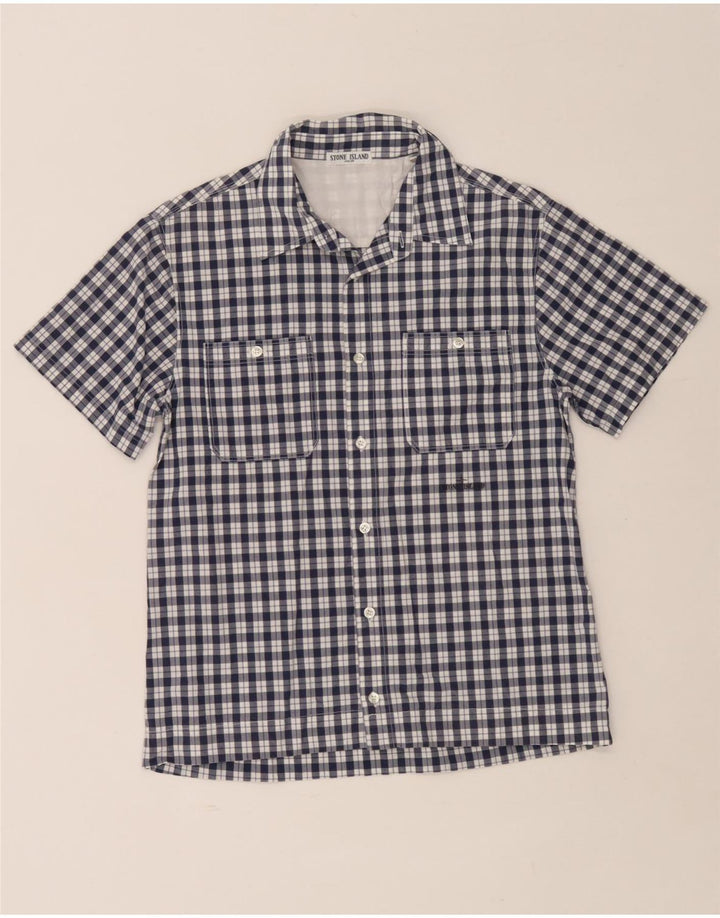 Stone Island Boys Short Sleeve Shirt 15-16 Years Navy Blue Check