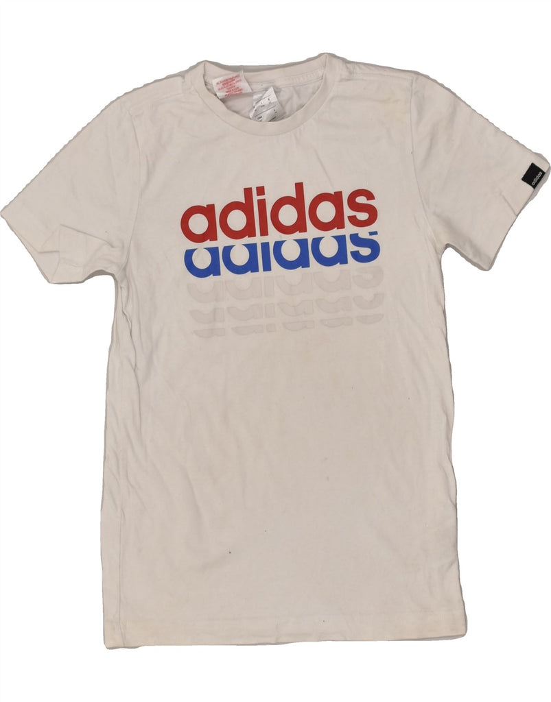 ADIDAS Boys Graphic T-Shirt Top 9-10 Years White Cotton | Vintage Adidas | Thrift | Second-Hand Adidas | Used Clothing | Messina Hembry 