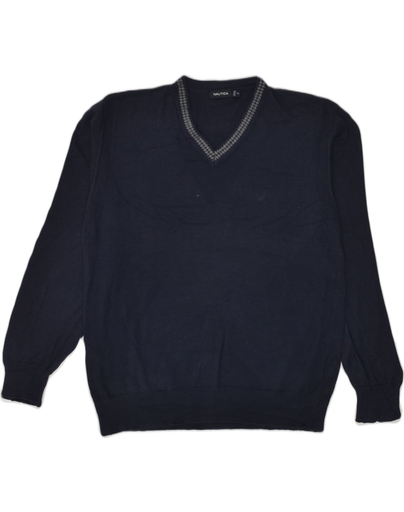 NAUTICA Mens V-Neck Jumper Sweater 2XL Navy Blue Cotton | Vintage Nautica | Thrift | Second-Hand Nautica | Used Clothing | Messina Hembry 