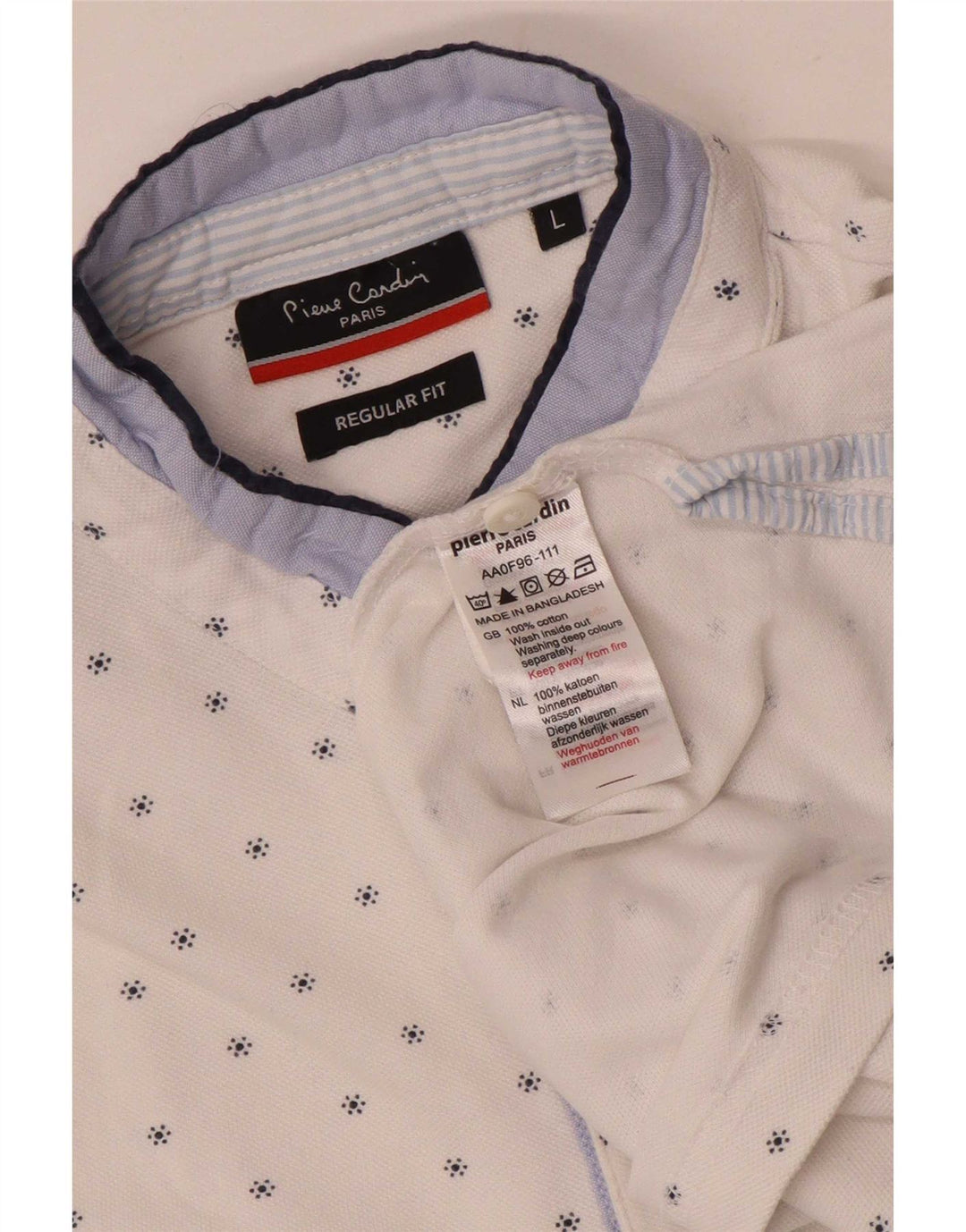 Pierre Cardin Mens Abstract Pattern Polo Shirt Large White Cotton