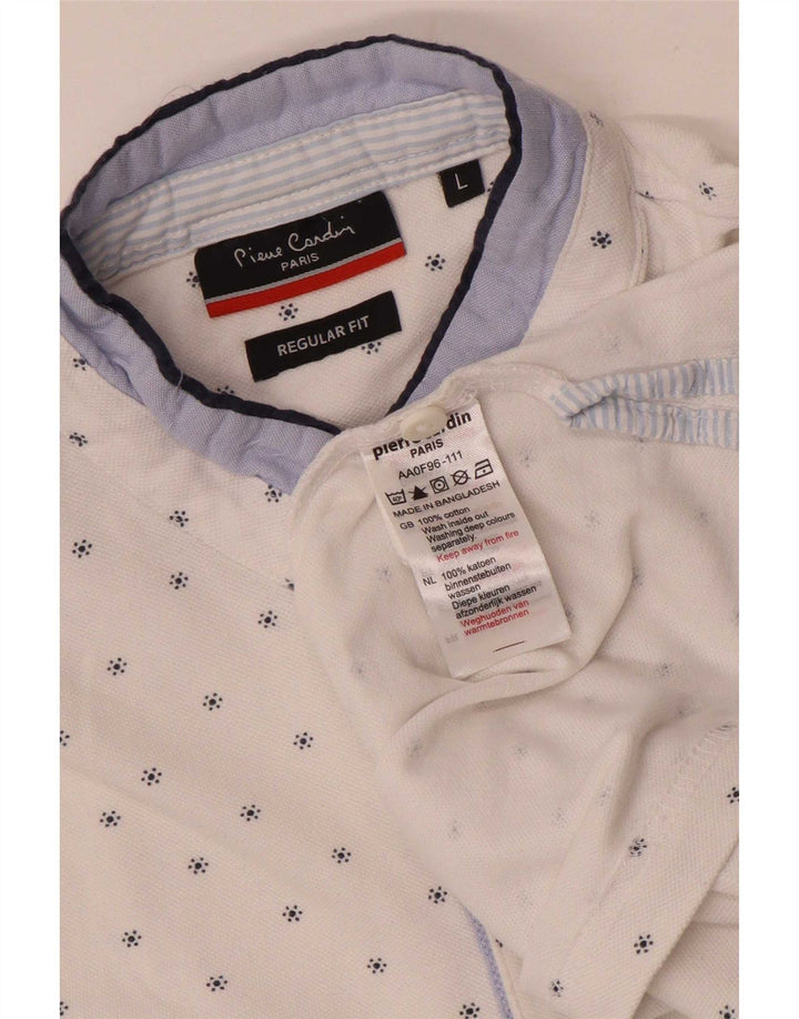 Pierre Cardin Mens Abstract Pattern Polo Shirt Large White Cotton