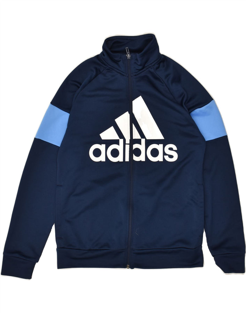 ADIDAS Boys Graphic Tracksuit Top Jacket 13-14 Years Navy Blue Colourblock | Vintage Adidas | Thrift | Second-Hand Adidas | Used Clothing | Messina Hembry 