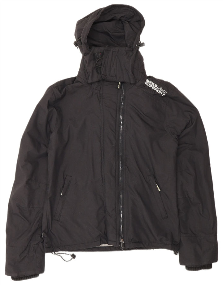 SUPERDRY Womens Hooded Rain Jacket UK 38 Medium Black Nylon