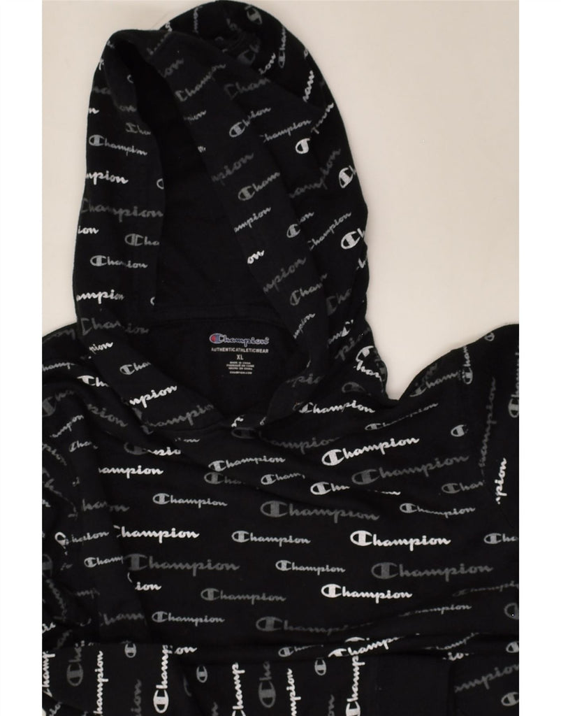 CHAMPION Womens Graphic Hoodie Jumper UK 18 XL Black Cotton | Vintage Champion | Thrift | Second-Hand Champion | Used Clothing | Messina Hembry 