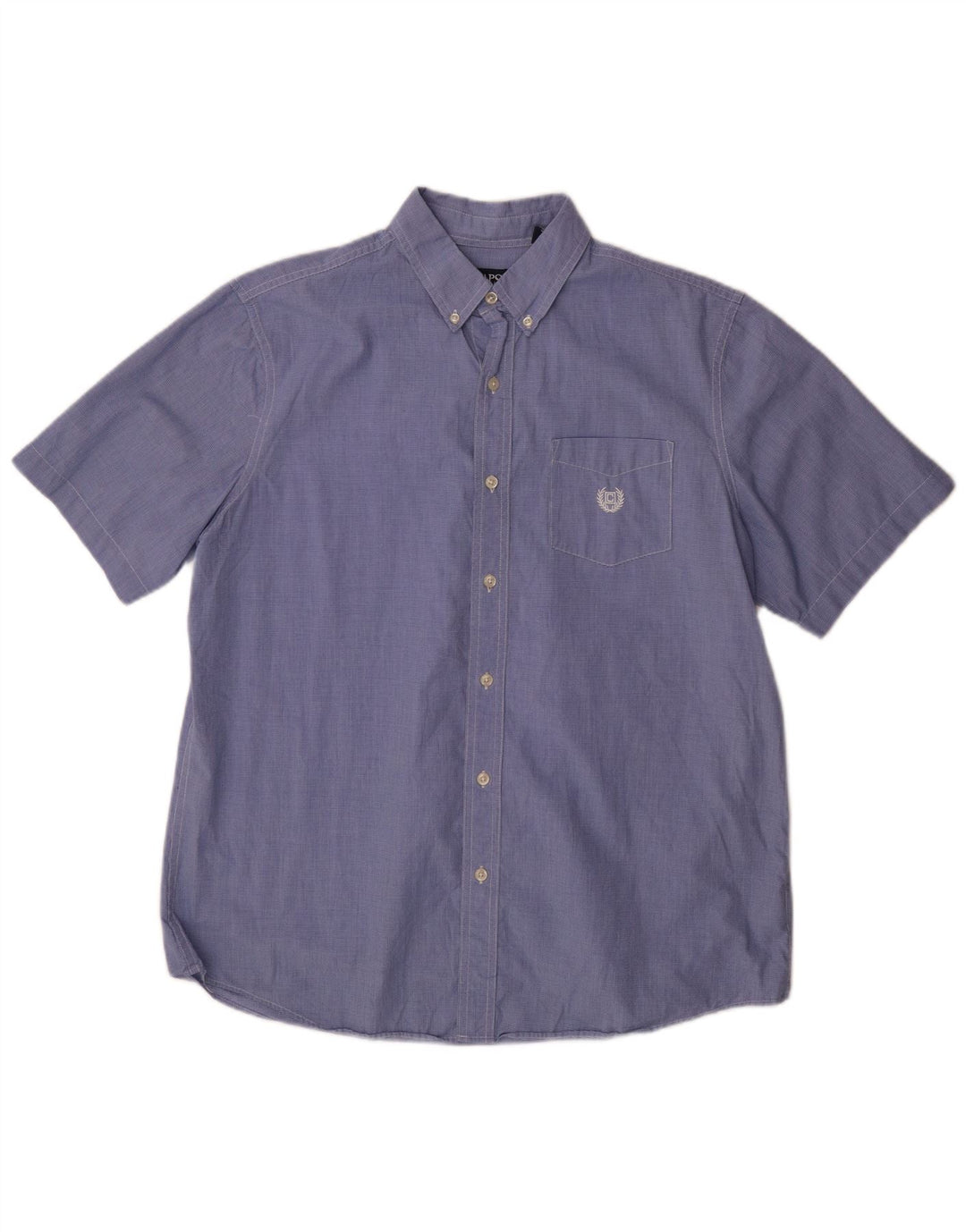 Chaps Mens Short Sleeve Shirt Large Blue Houndstooth Cotton