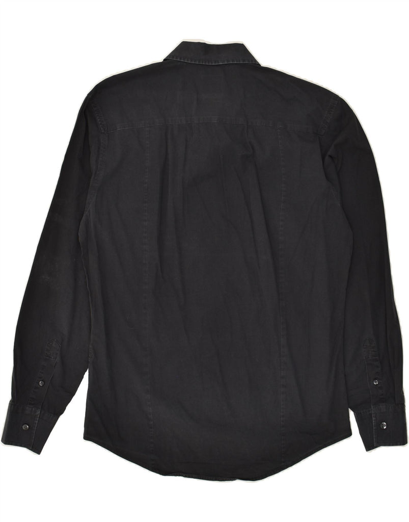 CALVIN KLEIN Mens Stretch Shirt Size 40  15 3/4 Medium Black Cotton | Vintage Calvin Klein | Thrift | Second-Hand Calvin Klein | Used Clothing | Messina Hembry 