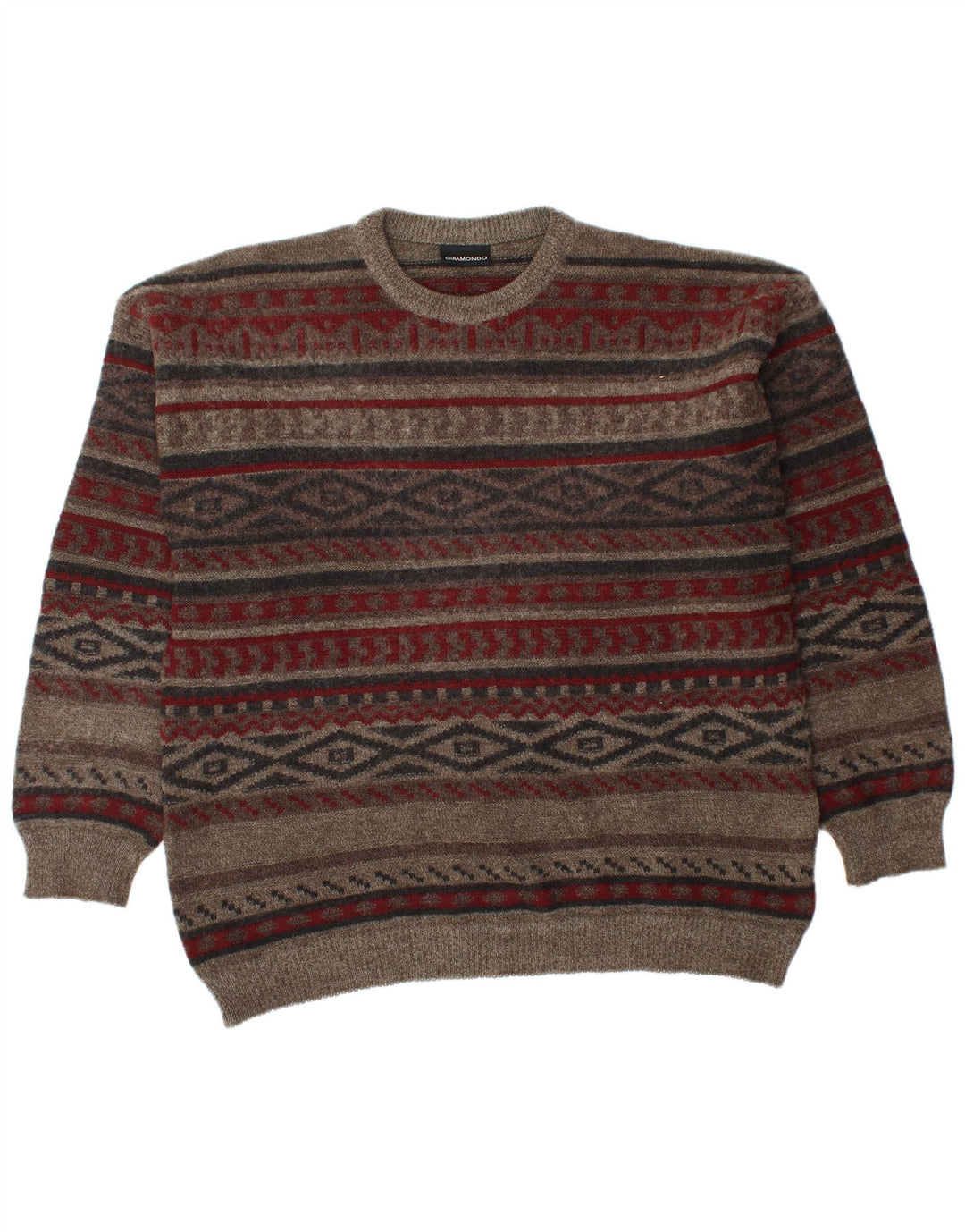 Giramondo Mens Crew Neck Jumper Sweater Large Brown Geometric Polyacrylic