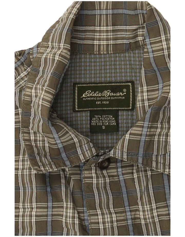 EDDIE BAUER Mens Short Sleeve Shirt Small Grey Check Cotton