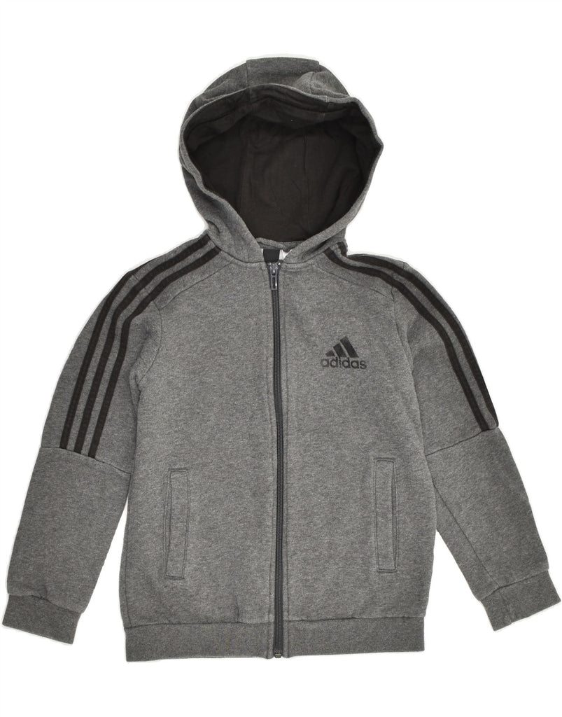 ADIDAS Boys Zip Hoodie Sweater 9-10 Years Grey Cotton | Vintage Adidas | Thrift | Second-Hand Adidas | Used Clothing | Messina Hembry 