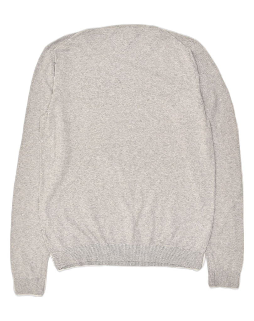 HILFIGER DENIM Mens V-Neck Jumper Sweater Medium Grey Cotton | Vintage Hilfiger Denim | Thrift | Second-Hand Hilfiger Denim | Used Clothing | Messina Hembry 