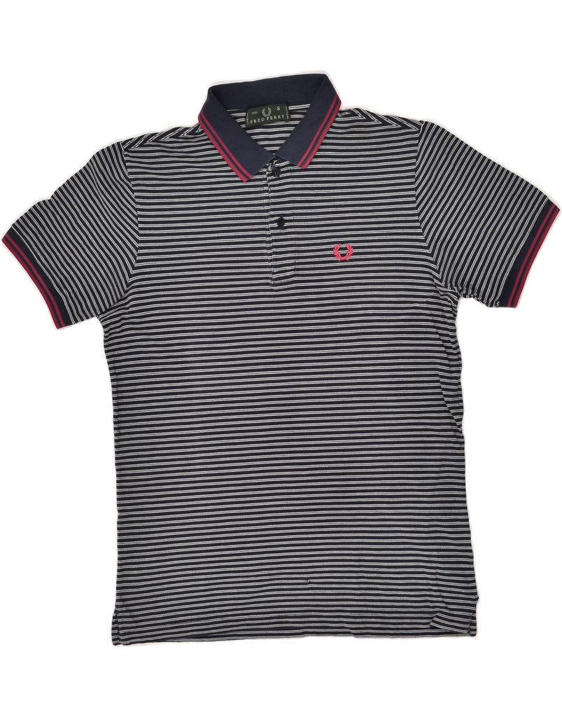 FRED PERRY Mens Polo Shirt Small Navy Blue Striped Cotton | Vintage Fred Perry | Thrift | Second-Hand Fred Perry | Used Clothing | Messina Hembry 