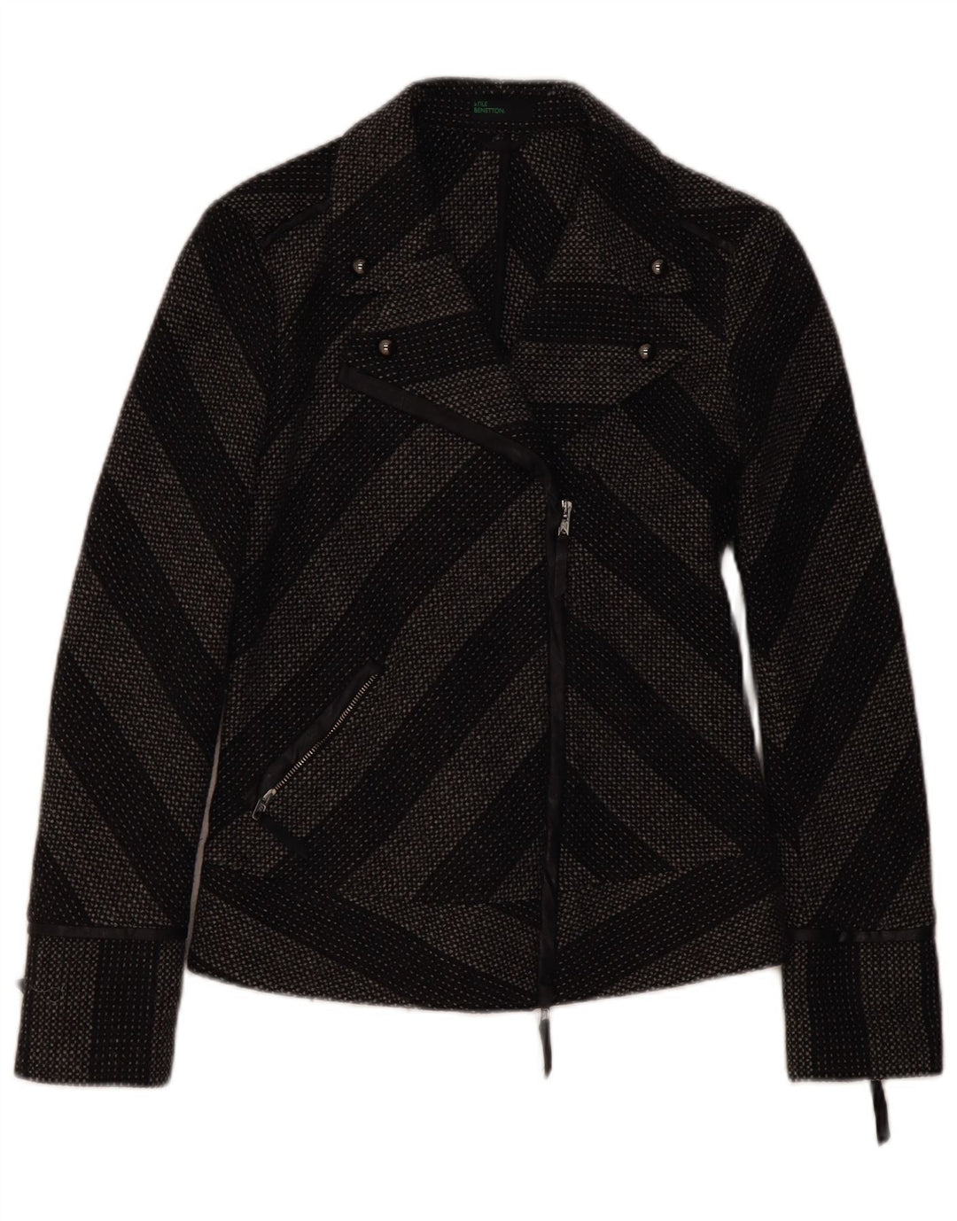 Benetton Womens Blazer Jacket IT 44 Medium Grey Striped Wool