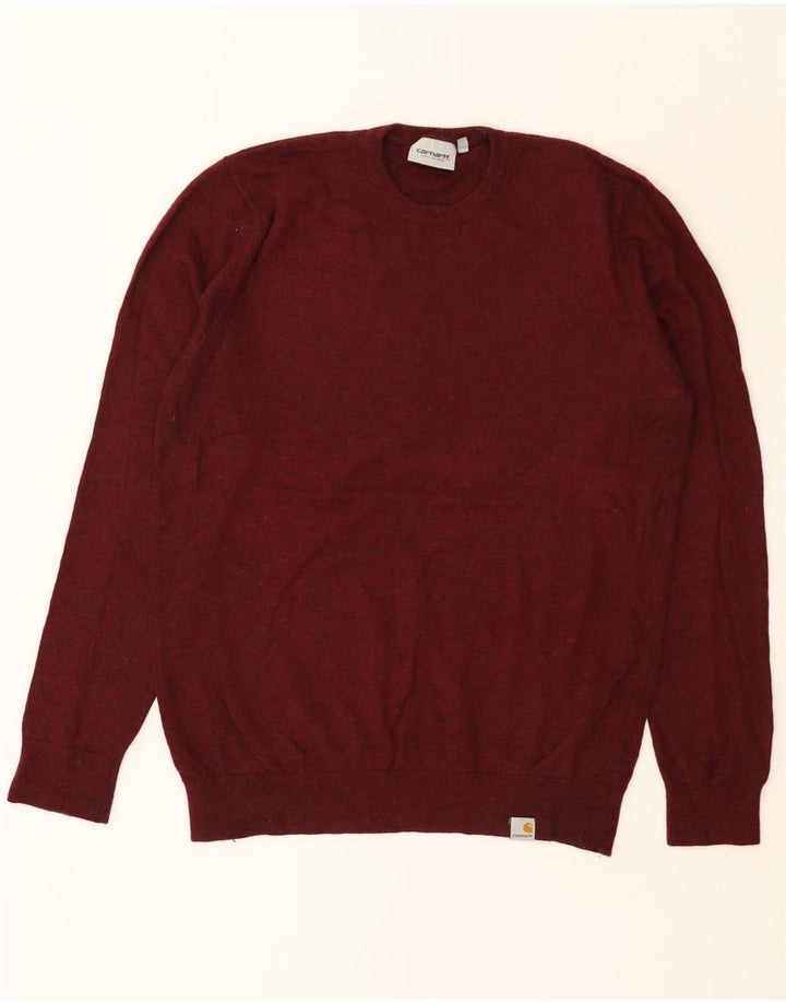 CARHARTT Mens Crew Neck Jumper Sweater Medium Burgundy Lambswool