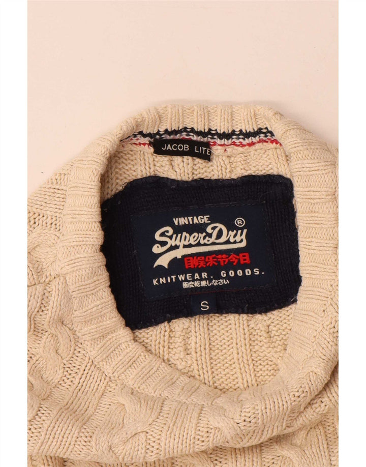 Superdry Mens Crew Neck Jumper Sweater Small Beige Cotton
