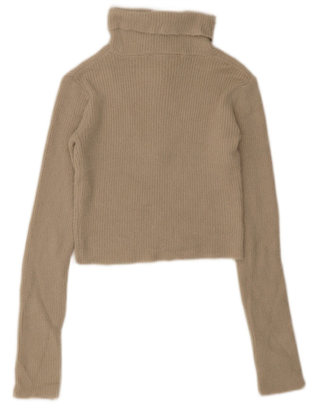 Zara Womens Crop Zip Neck Jumper Sweater UK 12 Medium Beige