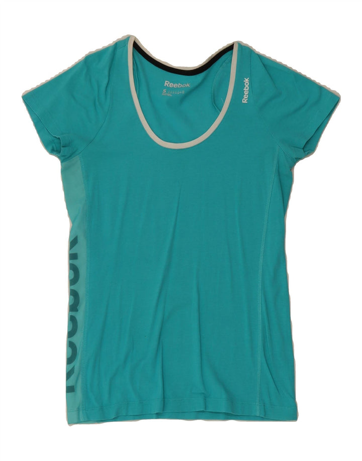 REEBOK Womens Graphic T-Shirt Top UK 8/10 Small Turquoise Vintage Reebok and Second-Hand Reebok from Messina Hembry 
