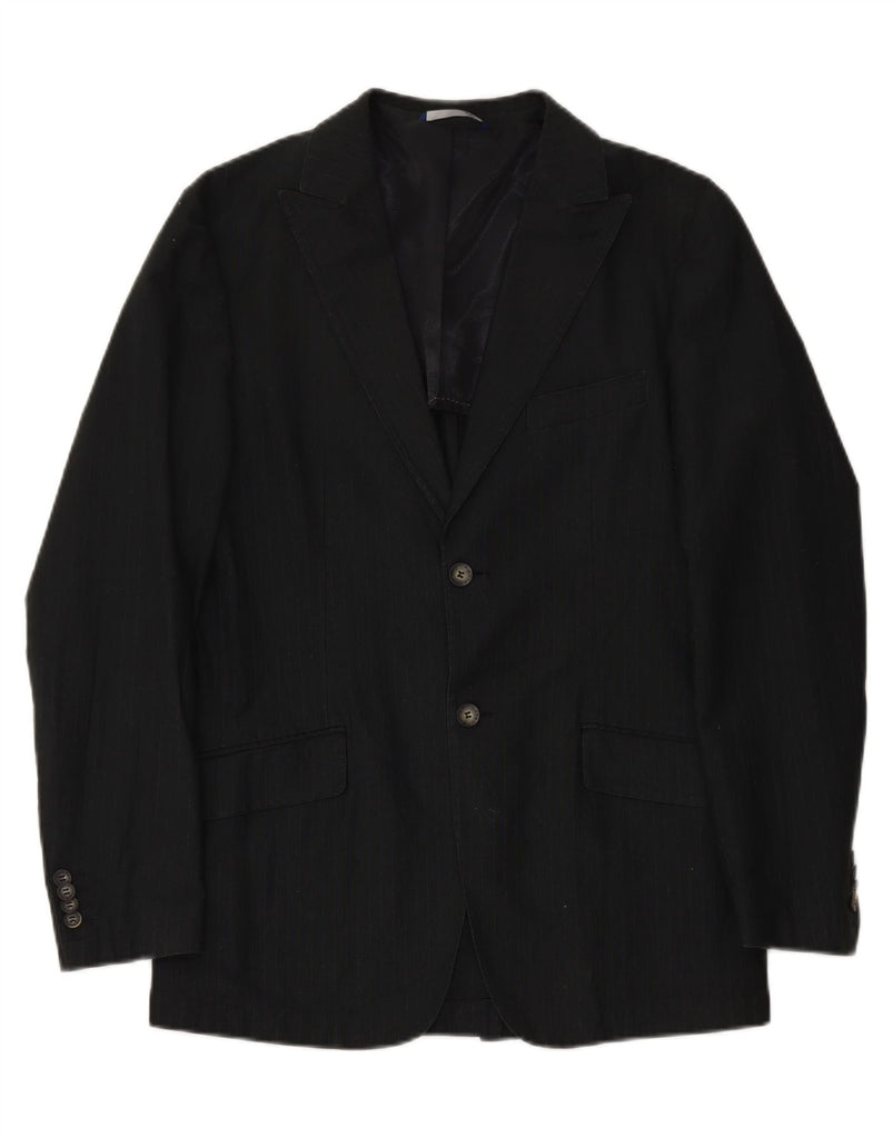 TRUSSARDI Mens 2 Button Blazer Jacket UK 40 Large Black Pinstripe Cotton Vintage Trussardi and Second-Hand Trussardi from Messina Hembry 