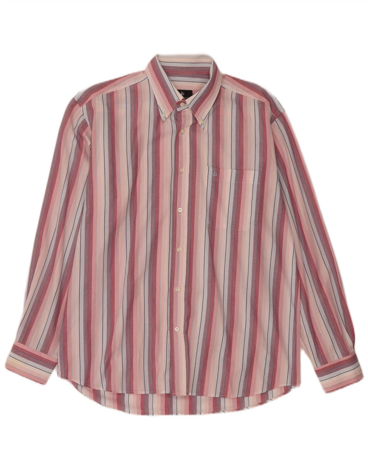 Roccobarocco Mens Shirt Size 41 16 Large Pink Striped Cotton