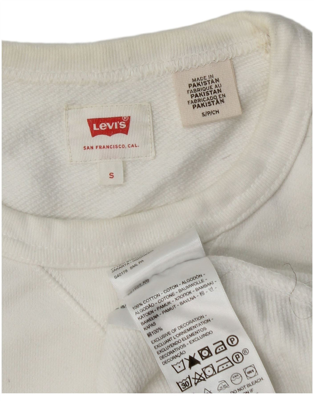 Levi's Mens Sweatshirt Jumper Small White Cotton
