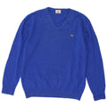 Lacoste Mens V-Neck Jumper Sweater Size 6 XL Blue Virgin Wool