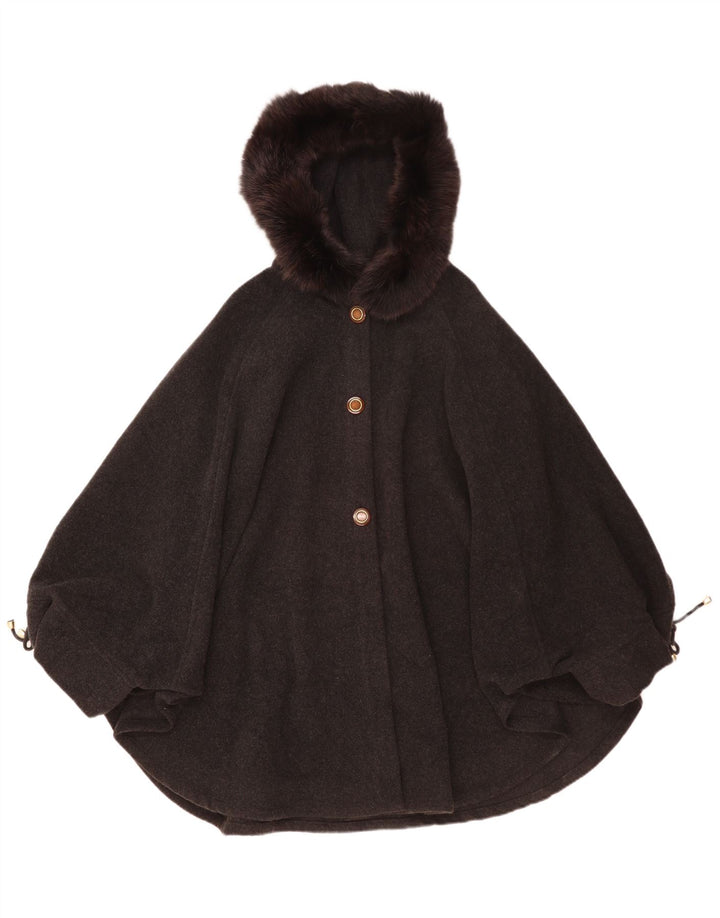Vintage Womens Hooded Cape Coat One Size Grey Wool