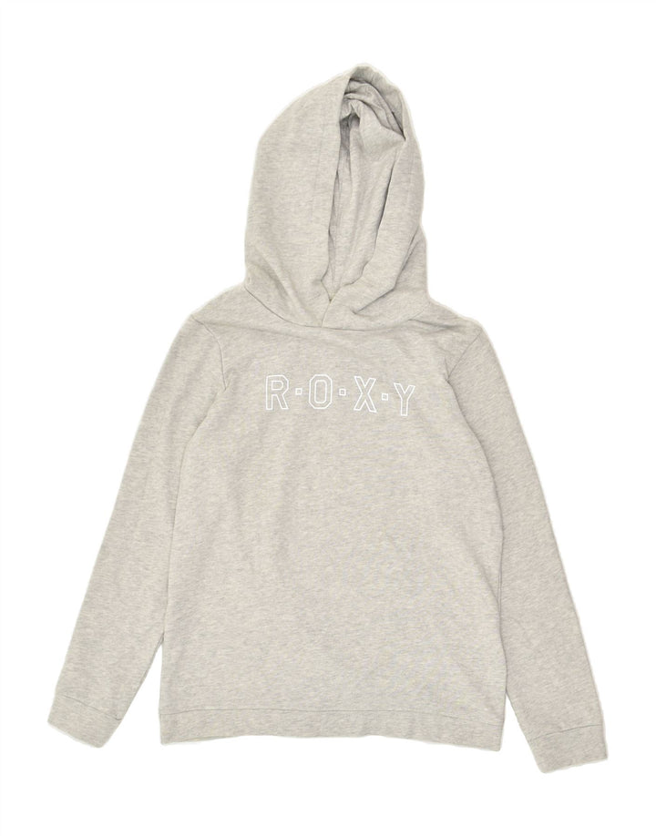 ROXY Girls Graphic Hoodie Jumper 13-14 Years XL Grey Cotton | Vintage Roxy | Thrift | Second-Hand Roxy | Used Clothing | Messina Hembry 