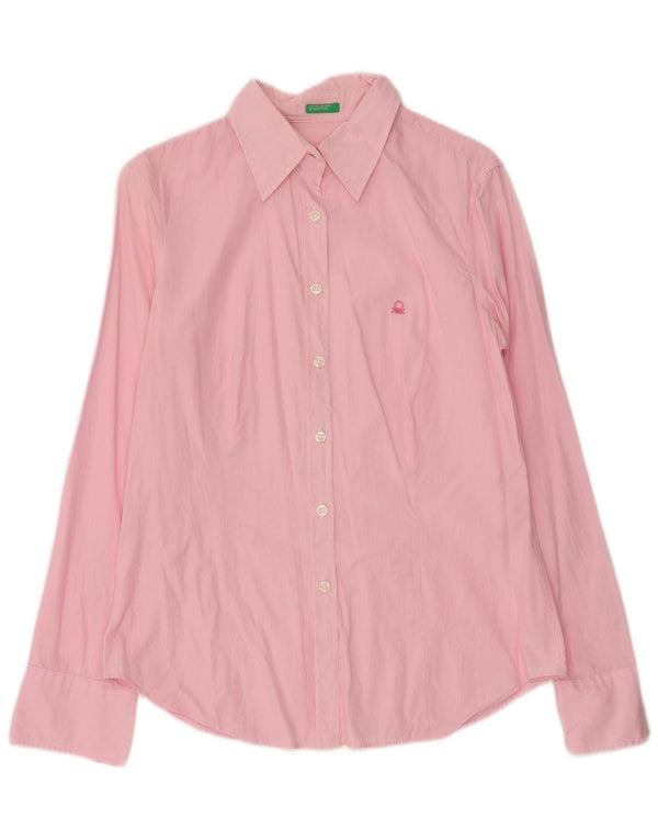 Benetton Womens Shirt UK 12 Medium Pink Pinstripe