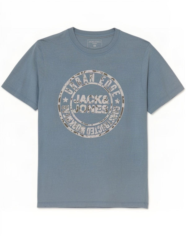 Jack & Jones Mens Graphic T-Shirt Top Medium Blue Cotton