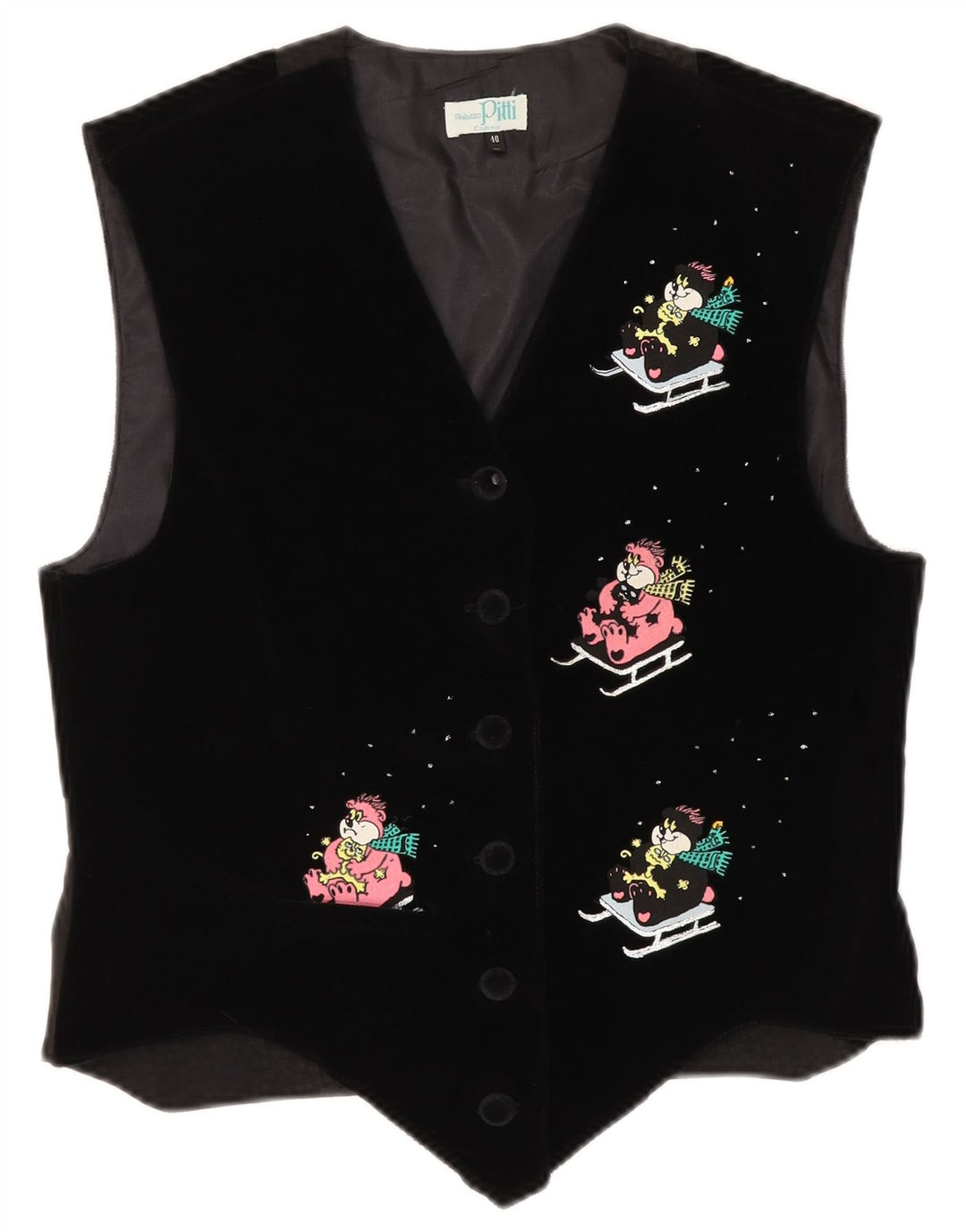 PITTI Womens Graphic Waistcoat EU 40 Medium Black Linen