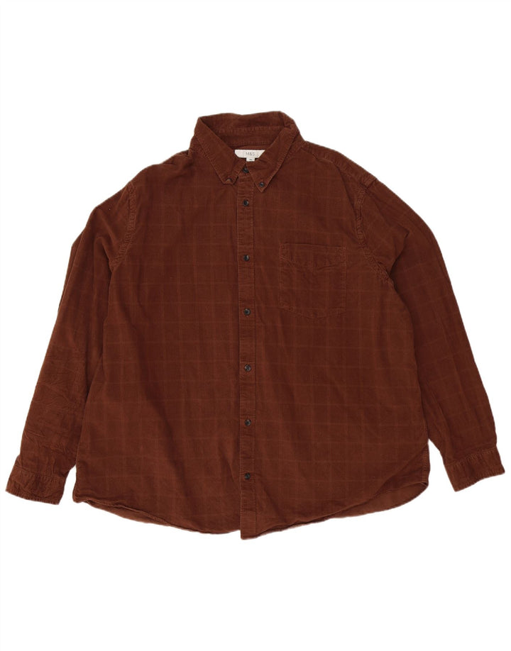 Marks & Spencer Mens Shirt 3XL Brown Check Cotton