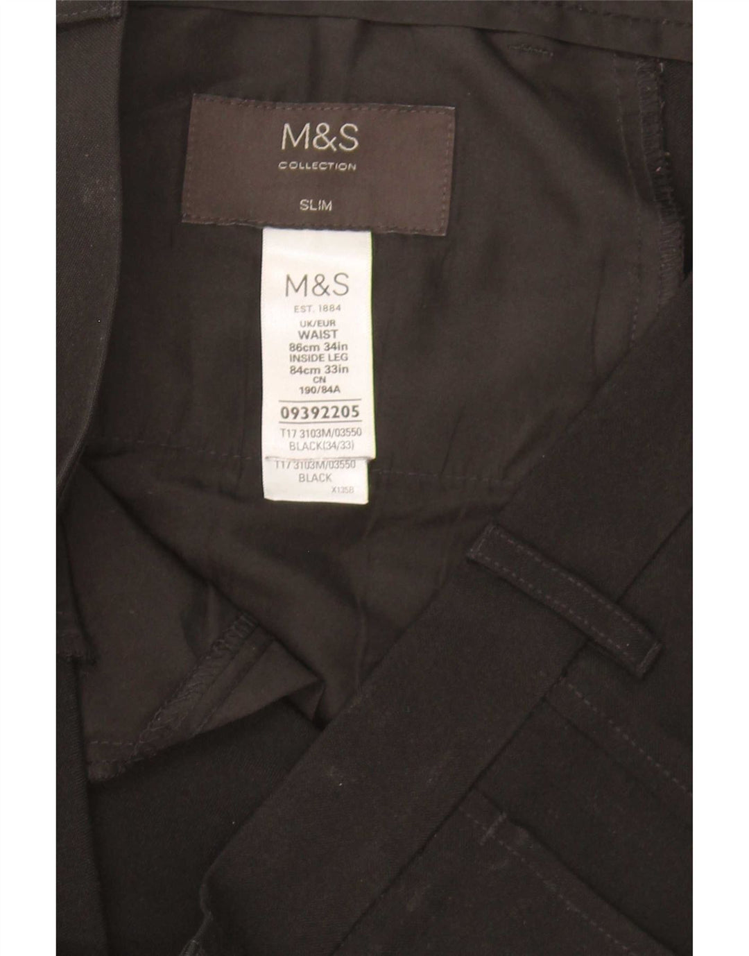 Marks & Spencer Mens Slim Chino Trousers W34 L33 Black Polyester