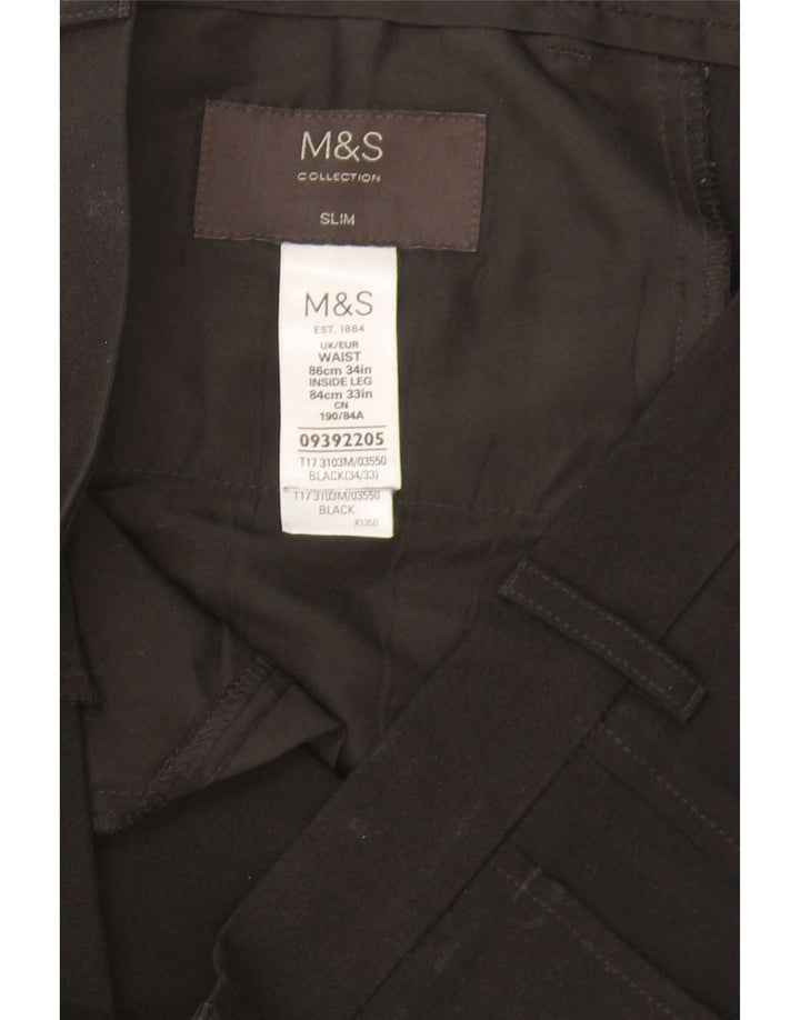 Marks & Spencer Mens Slim Chino Trousers W34 L33 Black Polyester