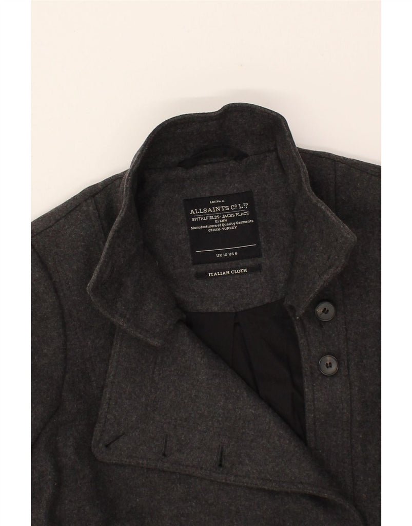 ALL SAINTS Womens Double Breasted Coat UK 10 Small  Grey Wool Vintage All Saints and Second-Hand All Saints from Messina Hembry 