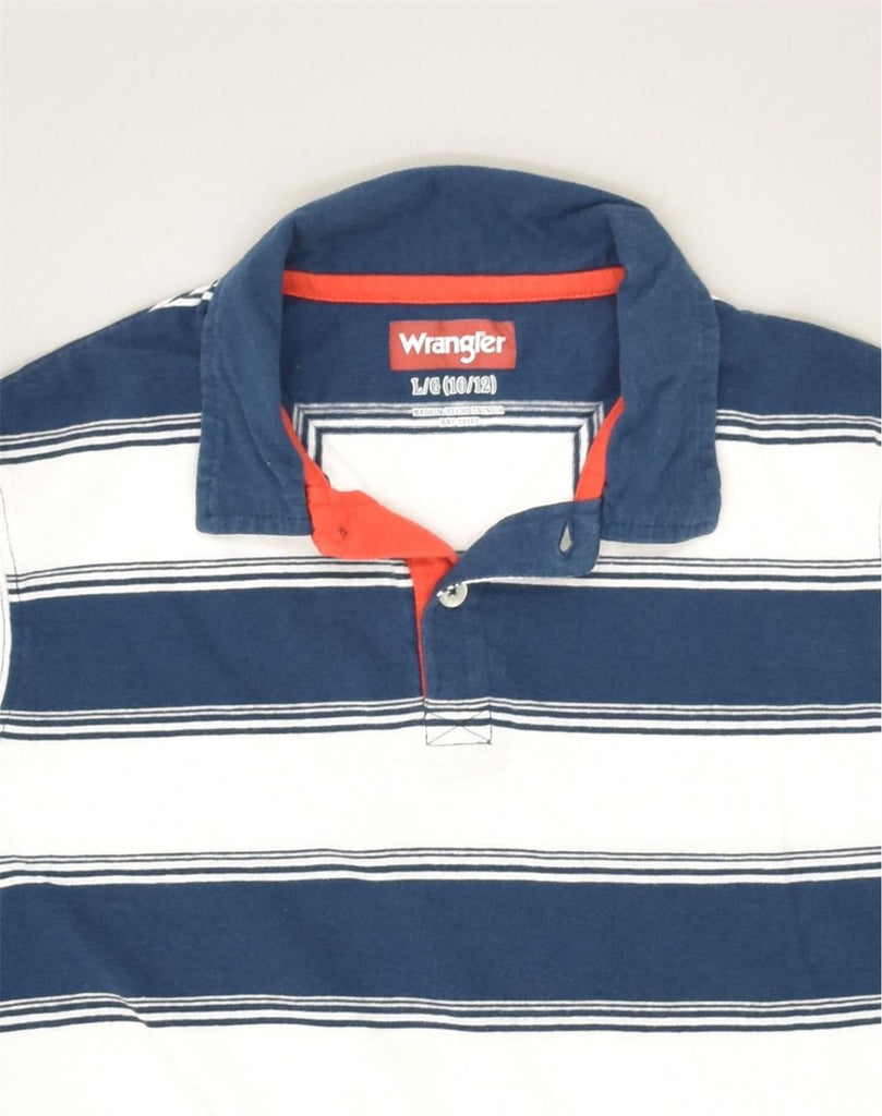 WRANGLER Boys Polo Shirt 10-11 Years Large Blue Striped Cotton | Vintage Wrangler | Thrift | Second-Hand Wrangler | Used Clothing | Messina Hembry 