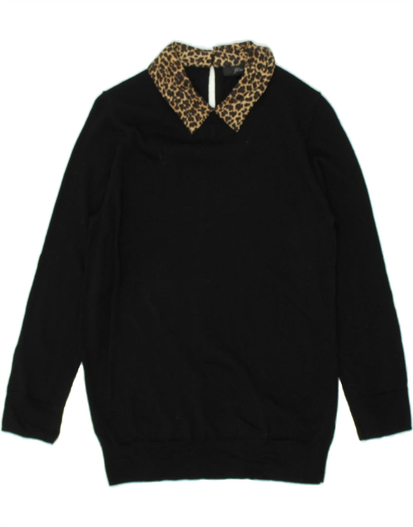 J. CREW Womens Polo Neck Jumper Sweater UK 10 Small Black Animal Print | Vintage J. Crew | Thrift | Second-Hand J. Crew | Used Clothing | Messina Hembry 