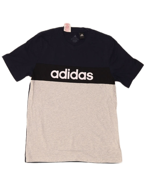 Adidas Boys Graphic T-Shirt Top 13-14 Years Navy Blue Colourblock Cotton