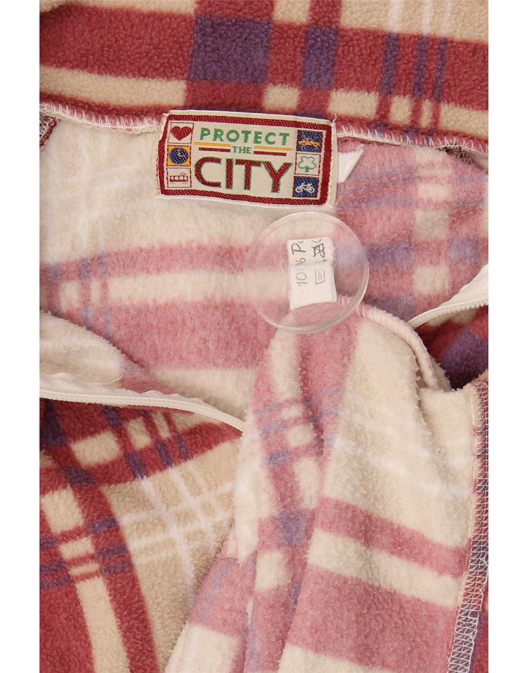 Vintage Womens Graphic Fleece Jacket UK 18 XL Beige Plaid Polyester