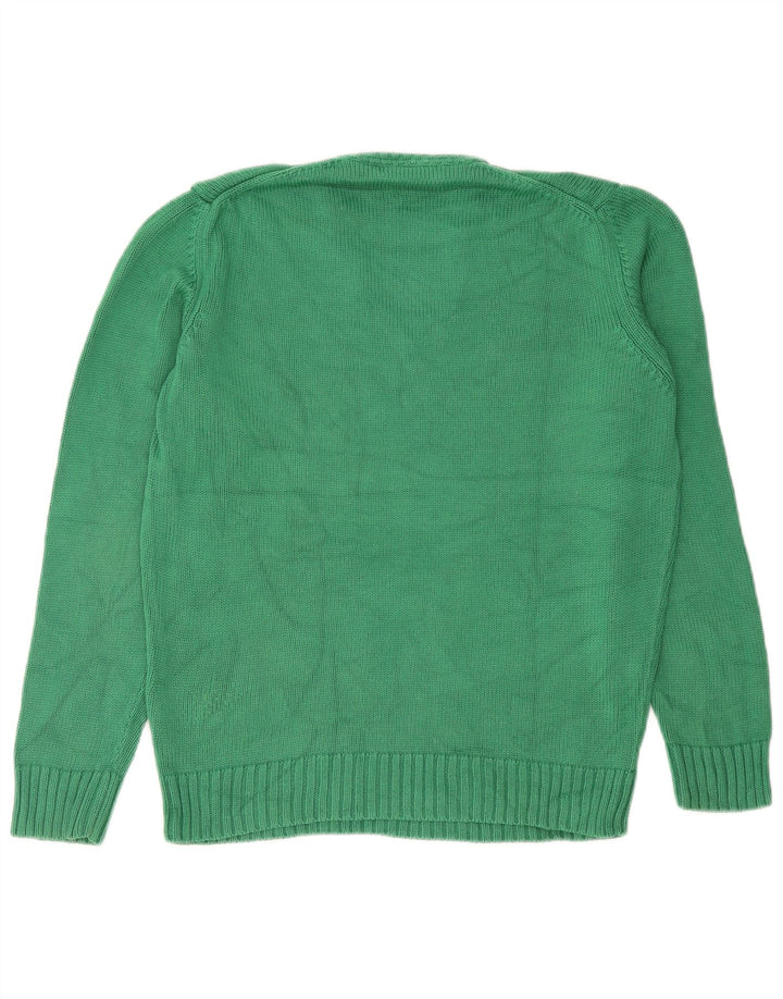 Zara Mens V-Neck Jumper Sweater Large Green Cotton
