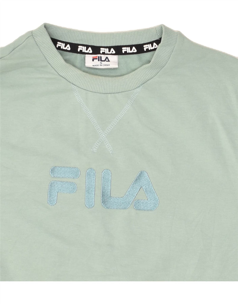 FILA Womens Graphic Sweatshirt Jumper UK 10 Small Green Cotton | Vintage Fila | Thrift | Second-Hand Fila | Used Clothing | Messina Hembry 